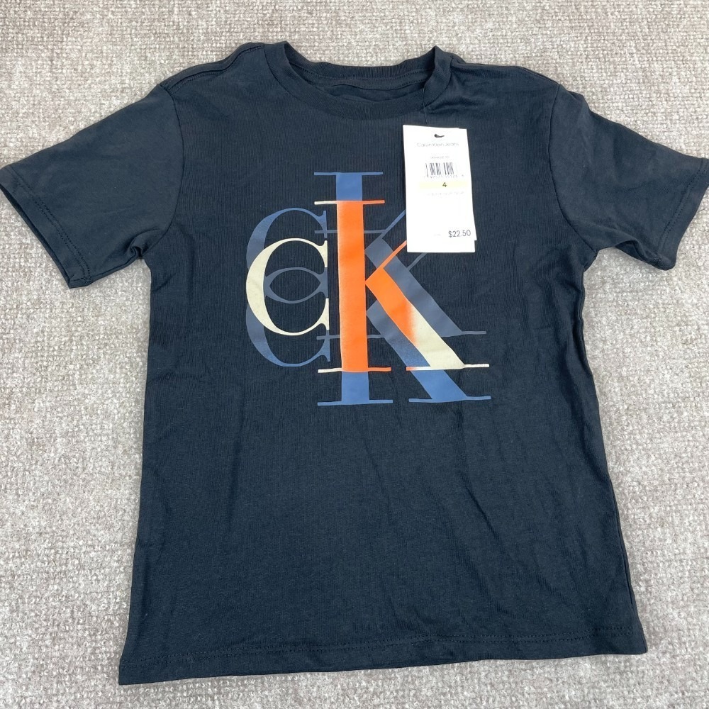 Calvin Klein‎ Jeans T Shirt Boys 4 Black Cotton Crew Neck Monologo Graphic Print
